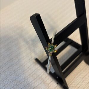 Silver Turtle Bangle with Green Gem